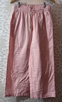 NWT J Crew Women’s S Pink LINEN Cotton Wide Leg Drawstring Pull On Pants - Image 1 of 4