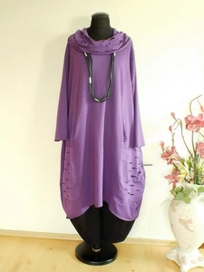 Moonshine° Ballon Kleid Tunika Cuts Taschen Baumwolle Kragen Lila - 3 - Bild 1 von 3