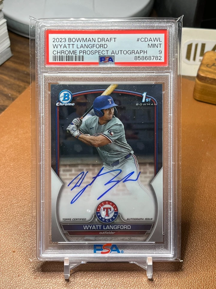 Wyatt Langford 2023 Bowman Draft #CDAWL 1st Bowman RC auto PSA 9 Texas Rangers - Image 1 of 2