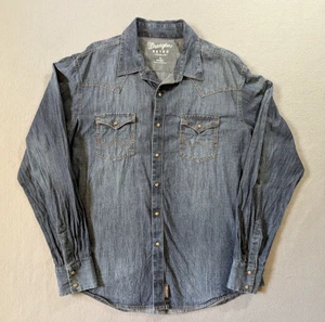 Wrangler Retro Hemd Herren XL Blau Chambray Tigerauge Perlen Druckknopf Langarm - Bild 1 von 11
