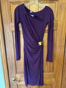 Emilio Pucci Women’s 4 Purple Long Sleeve Cut Out Sheath Dress Gold Buckle Italy - Picture 1 of 16