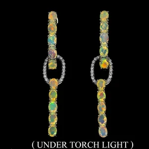 925 Sterling Silver Earrings Oval Fire Opal 4x3mm Natural Gemstone Jewelry - Picture 1 of 14