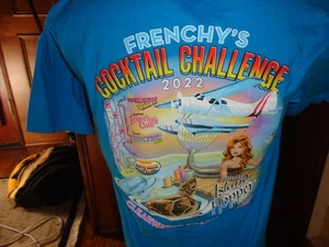 Blue FRENCHY'S Cocktail Challenge Beach HOT GIRL Mermaid Airplane T-shirt Size L - Picture 1 of 9