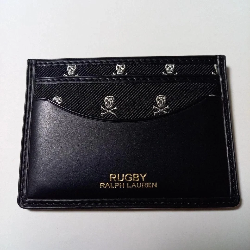 Ralph Lauren Rugby Skull Leather Nylon Card Case Black Navy JAPAN NEW - Image 1 of 4