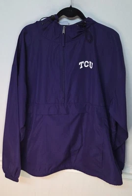 TCU Horned Frogs Champion 1/4 Zip Pullover Windbreaker Men's 2XL Purple Hooded - Image 1 of 4