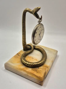 Support montre gousset Art Nouveau XIXe bronze serpent sur base marbre vintage - Picture 1 of 8