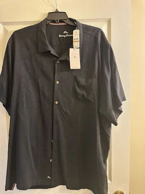 NUEVO CON ETIQUETAS Tommy Bahama Tropic Isles Manga Corta Negra 100% Seda Camisa de Campamento 4XLT $128 Foto 1 de 4