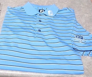 FOOTJOY-Blue/Wht Stripe Poly/Spdx, Mens SS/3B, Logo Summer Polo Golf Shirt-(L) - Bild 1 von 4