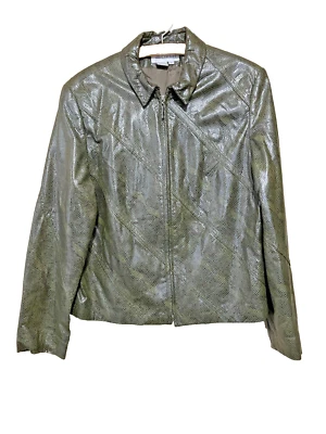 Hermosa chaqueta corta Worth para mujer talla 16 de cuero con patrón de piel de serpiente y cremalleras Foto 1 de 4