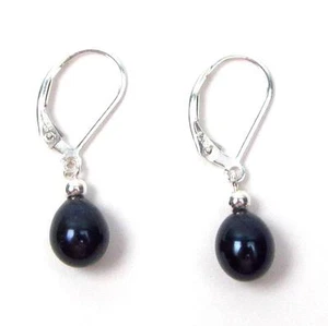 Echte AAA Ohrringe mit schwarzen Perlen 925 Silber - Bild 1 von 1