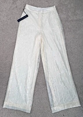 NWT! House Of Harlow 1960 Off White / Cream All Over Sequin Pants, Size 4 - Image 1 of 3