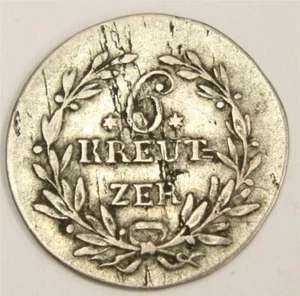 1816 Germany Baden 6 Kreutzer silver coin KM170 F15 - Picture 1 of 2