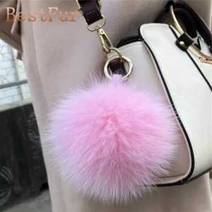 13 cm/6" Rosa Real Piel de Zorro Bola Pom Bolso Dije Llavero Teléfono Colgante Regalo - Imagen 1 de 2