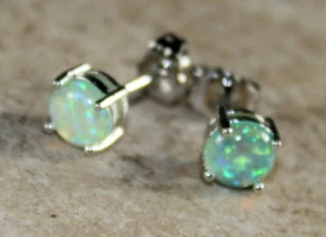 PLATA Elegantes Pendientes Redondos de Tachuela Ópalo Fuego Verde Joyería Mujer Regalo #3 - Imagen 1 de 2