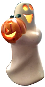 Halloween Happy Ghost Holding Pumpkin Candle Holder Ceramic Price Products - Picture 1 of 5