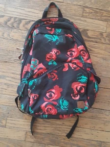 Volcom Red Rose Floral And Black Backpack School Bag - Picture 1 of 3