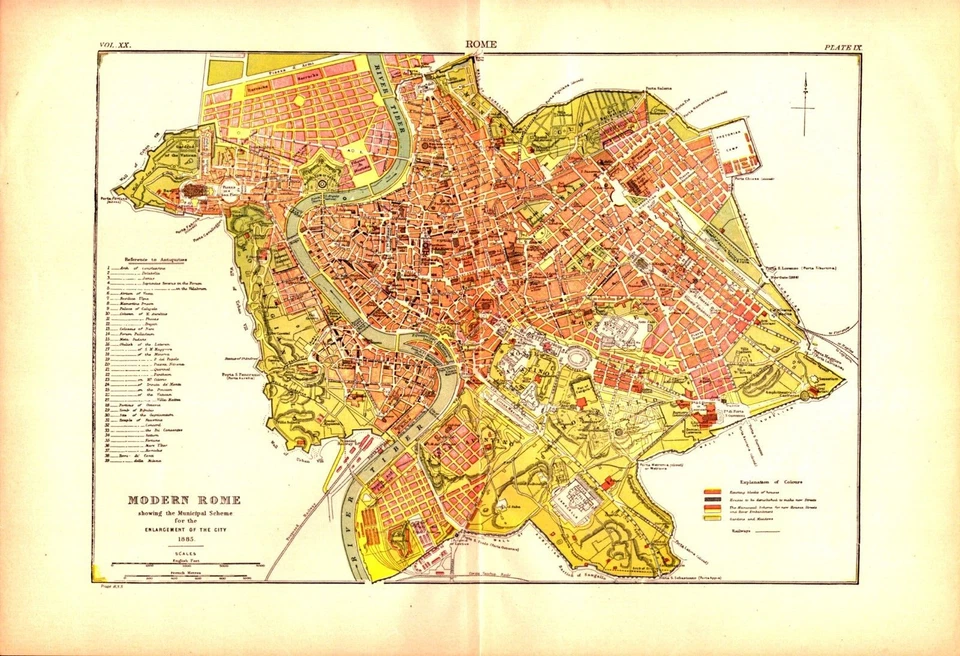 "MODERN ROME" ITALY, SCHEME FOR ENLARGEMENT Antique original map 1886 - Image 1 of 1