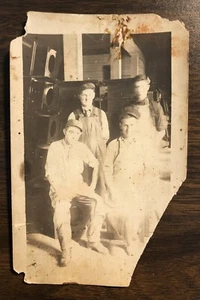 RPPC Antique Postcard Group 4 Men Workers Portrait Factory Workshop - Picture 1 of 2