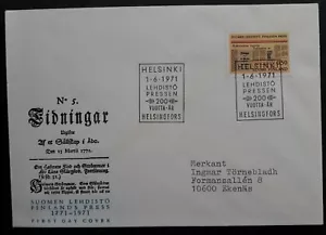 1971 Finland Finnish Press Anniv FDC ties 0.5Mk stamp cd Helsinki - Picture 1 of 2