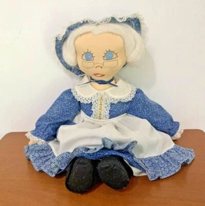Vintage Handmade 22" Handmade Colonial Granny Rag Doll Yarn Hair Embroidered - Picture 1 of 11