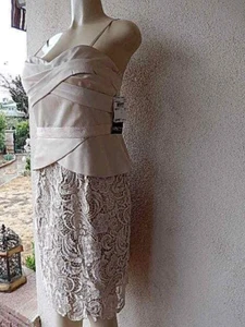 NWT Adrianna Papell Knee Length Evening Prom Wedding Lace/Satin Beige Dress S 12 - Picture 1 of 10
