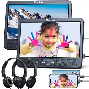 2x 10.5'' Dual Screen Car Headrest DVD Player USB Rear-Seat TV Monitor+Headsets - Picture 1 of 13