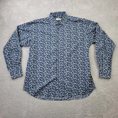Camisa Ingram Para Hombre XL Azul Algodón Floral Abotonada Manga Larga Foto 1 de 4