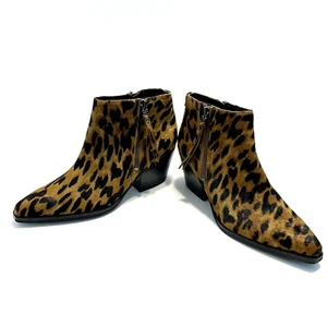 Sam Edelman Walden Leopard Print Dyed Calf Hair Booties Size 6M Zips Both Sides - Picture 1 of 16