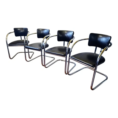 Set of 4 vintage Black Chromcraft Mid-Century Modern Bauhaus chairs MINTY Cover