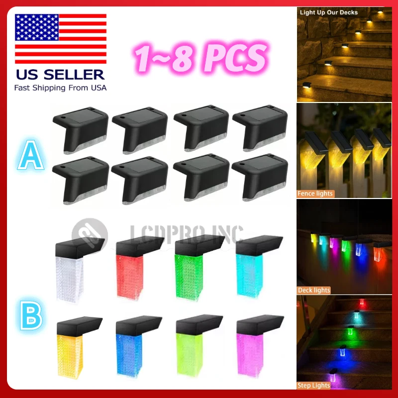 8 Pack New Solar Deck Lights Outdoor Waterproof LED Steps Lamps for Stairs Fence - Image 1 of 1