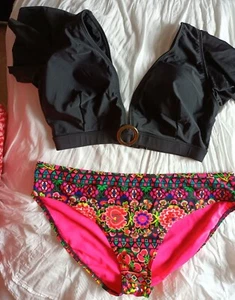 Conjunto corto de bikini Simply Be/George mezcla negro con mangas gorra Reino Unido 18/20 - Imagen 1 de 8