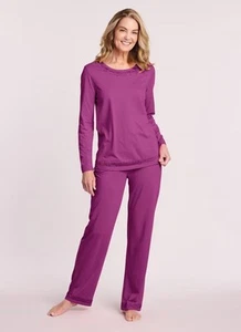 NEW Choose Sz Bright Berry Lace Trim 2 Pc Comfy Pajama Lounge Set Pockets BLAIR - Picture 1 of 4