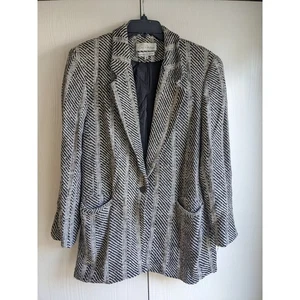 Emil Ratenberg Women's Black & White Striped Hand Woven Silk Blazer Size M - Picture 1 of 3