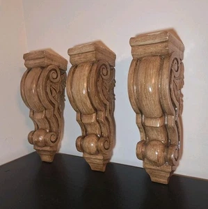 3 Solid Red Oak Carved Wood Corbels for Shelf or Mantel 14.5" FREE SHIPPING - Picture 1 of 14