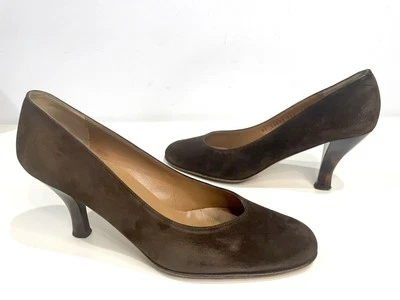 Salvatore Ferragamo Tacones Mujer 9.5 2A Marrón Gamuza Cuero Tortuga Italia Foto 1 de 4