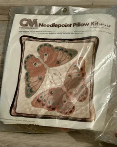 VINTAGE COLUMBIA MINERVA 14 X 14 PASTEL BUTTERFLIES NEEDLE POINT KIT NEW - Picture 1 of 3