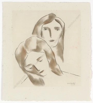 Boris Deutsch (1892-1978) "Dos cabezas femeninas", dibujo, 1928 (1) Foto 1 de 4