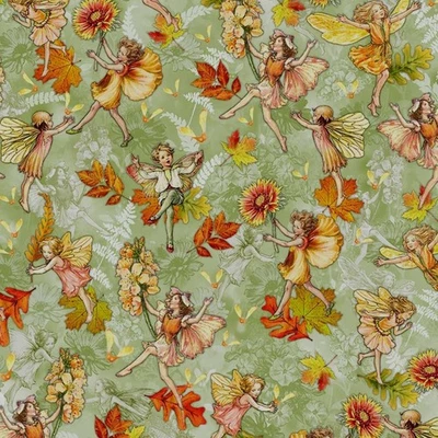 Michael Miller - Flower Fairies Of The Autumn - Autumn Fairy Flight - Sage, BTY - Image 1 of 4