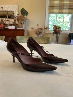 Женские бордовые кожаные туфли на каблуке Jean-Michel Cazabat, размер 39 (США 8,5) - Изображение 1 из 4