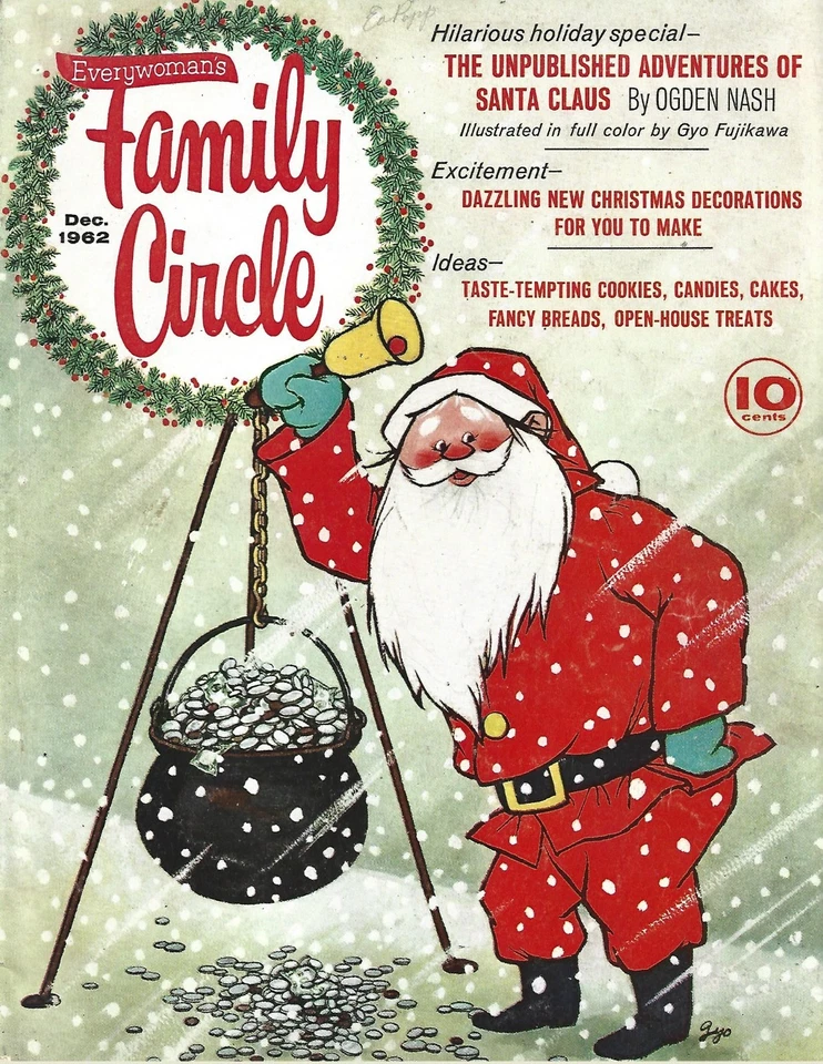 DECEMBER 1962 FAMILY CIRCLE MAGAZINE CHRISTMAS SANTA CLAUS DECORATIONS IDEAS - Image 1 of 1