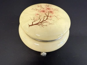 Caja de baratijas de alabastro genuino tallada a mano vintage hecha en Italia/tapa con bisagras - Imagen 1 de 7