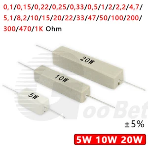 Keramik Leistungs Widerstand 5W 10W 20W 0,1-1K Ohm Zement Drahtwiderstand 5% THT - Picture 1 of 11