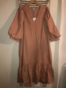 A23 NWT A New Day XXL Dress Pink Midi Puff 3/4 Sleeve Woven Tiered V Neck - Picture 1 of 5