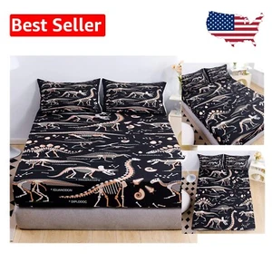 Jurassic Evolution Dino Bones Full Size Fitted Sheet & Pillowcase Set - 3 Piece - Picture 1 of 8