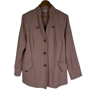 Chaqueta Blazer Mujer Joan Rivers Rosa Dorado Botones Bolsillos Talla 1X” Foto 1 de 4