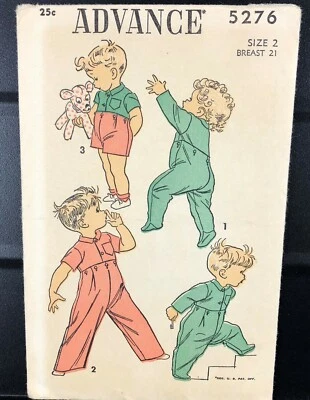 Advance 5276 Child Romper Jumpsuit Size 2 21" Chest 1940s VTG Sewing Pattern - Image 1 of 4