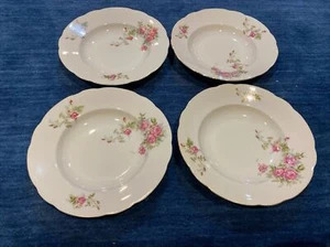 Vtg KPM Set Of 4 Soup Bowls Pink Floral Gold Trim - Picture 1 of 4