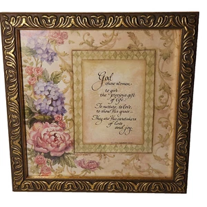 VTG Home Interiors Joan Cole 11.5" Square Framed Floral Watercolor Print Women - Picture 1 of 18