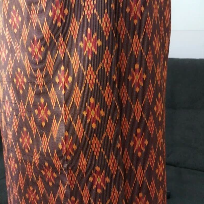 Antique Silk100%Thai Pattern Hand Woven Fabric Brown Orange Cloth/Skirt Crafting - Image 1 of 4