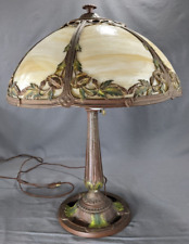 Antique Rainaud Art Nouveau Era Table Lamp Mixed Metal 6 Panel Slag 16" Shade